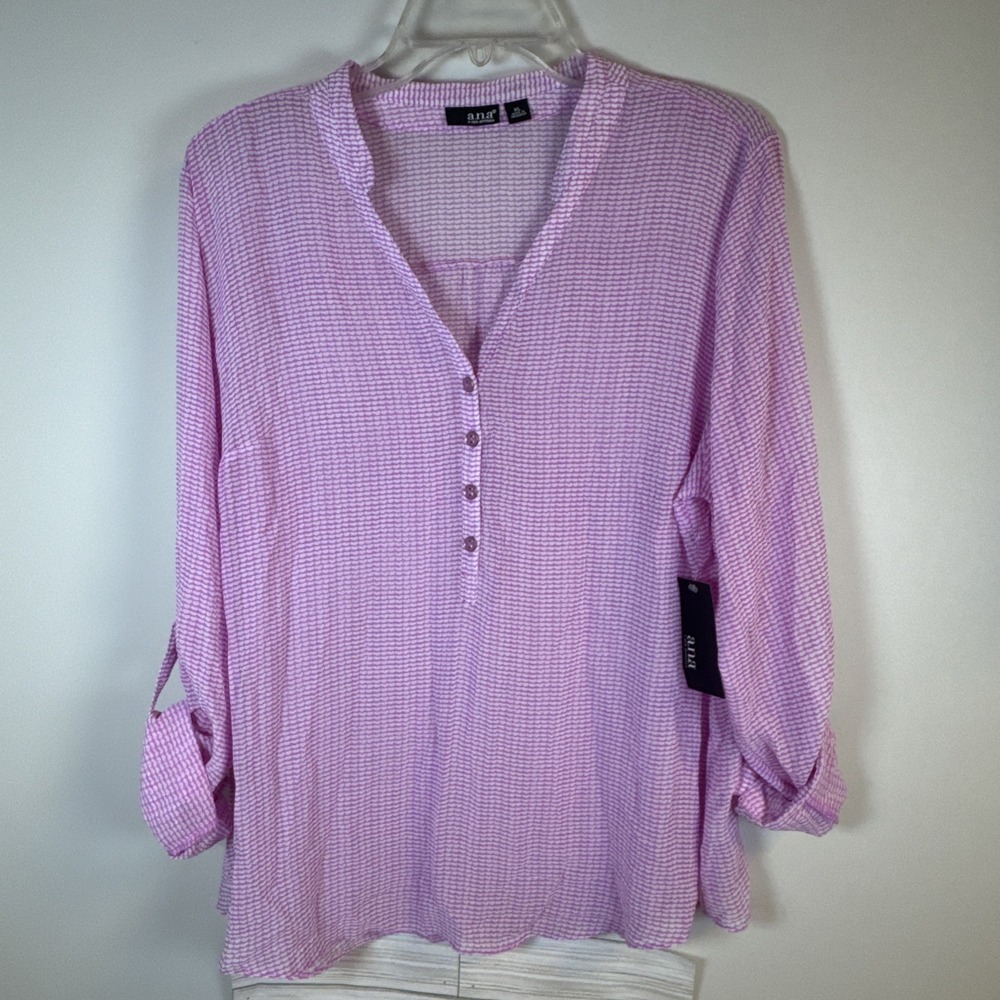 Ana Long sleeve Sheer Button Up White/Lavender XL Womens Casual Flowy